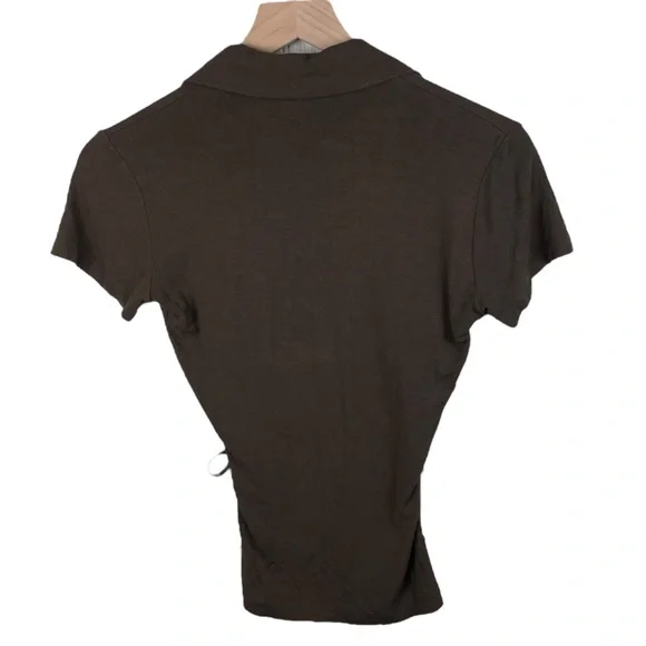Vintage Y2K Rampage Brown Wrap Front Collared Tee Short Sleeves Size Small Fairy - Picture 9 of 9